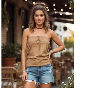 Amisu suede look boho sleeveless top